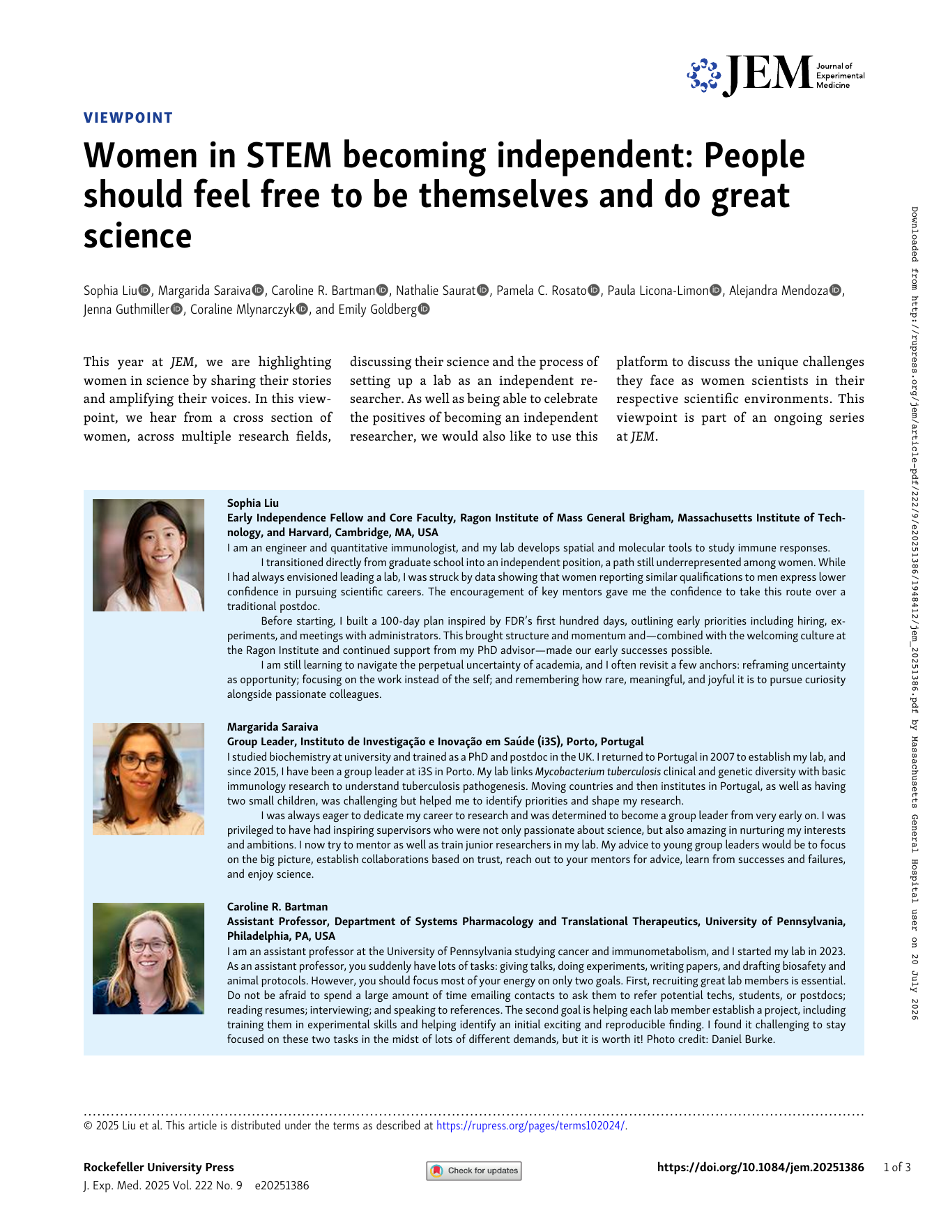 First page of Women in STEM becoming independent: People should feel free to be themselves and do great science
