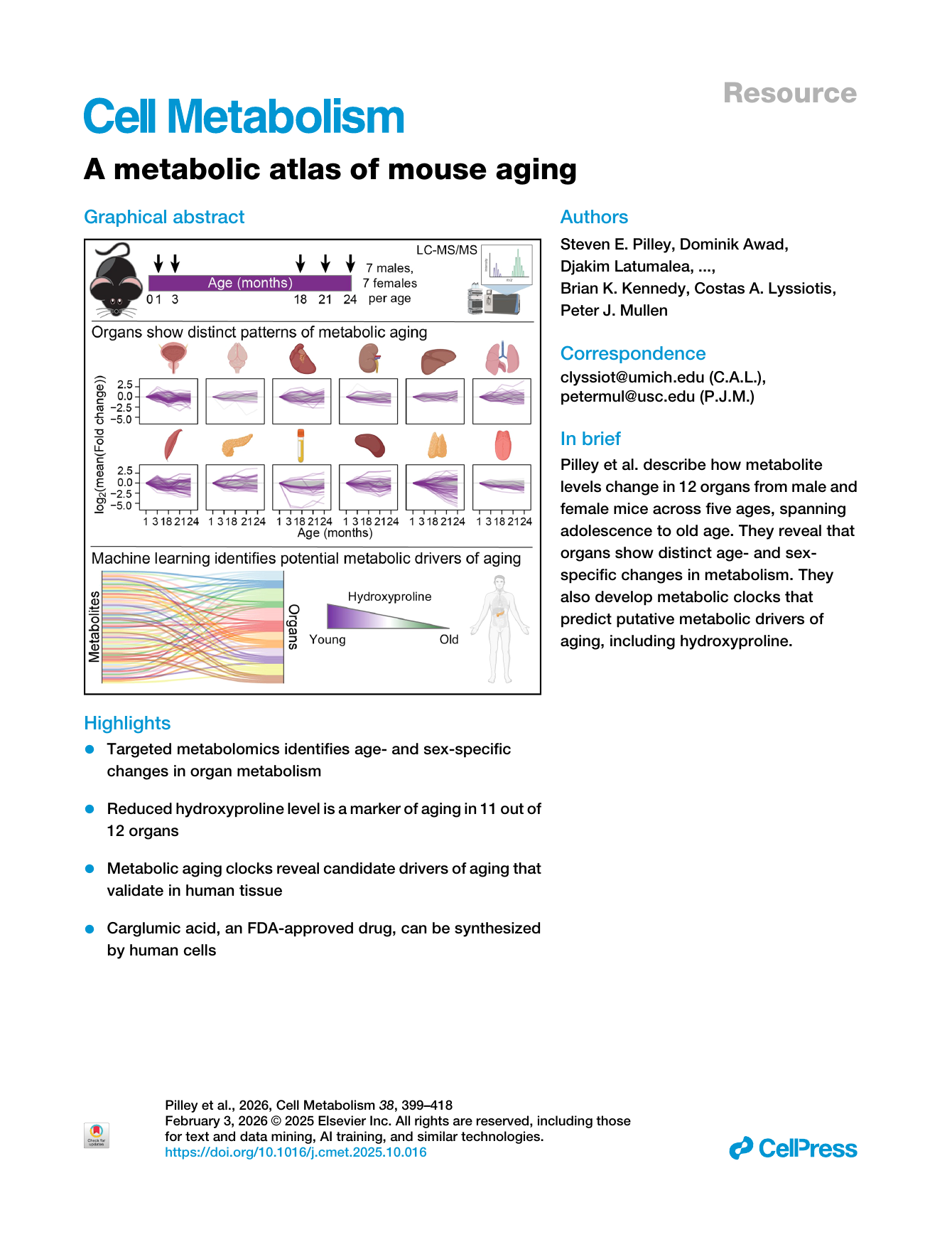 First page of A metabolic atlas of mouse aging